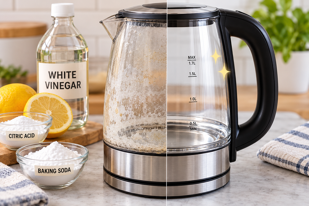 How to Clean and Descale an Electric Kettle (Vinegar, Baking Soda, Citric Acid & More)